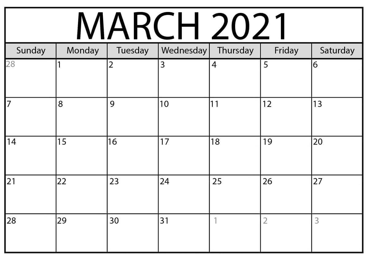 free 2021 march calendar printable editable template blank