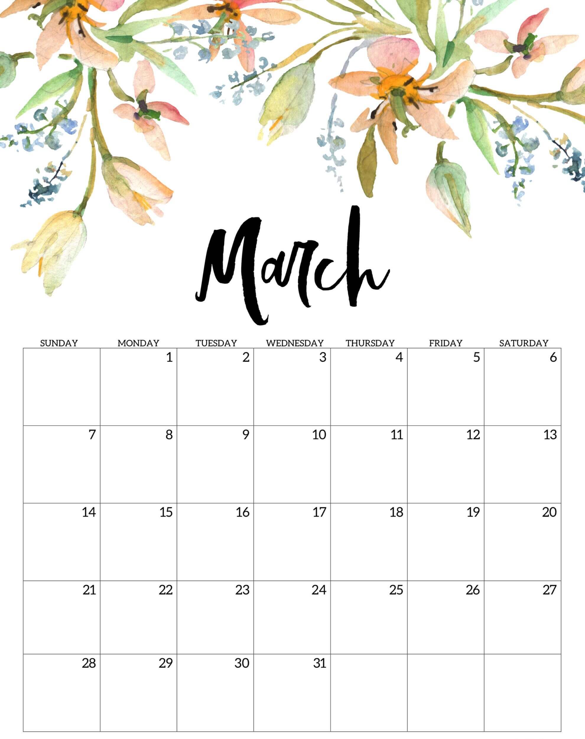 Free 2021 March Calendar Printable Editable Template Blank