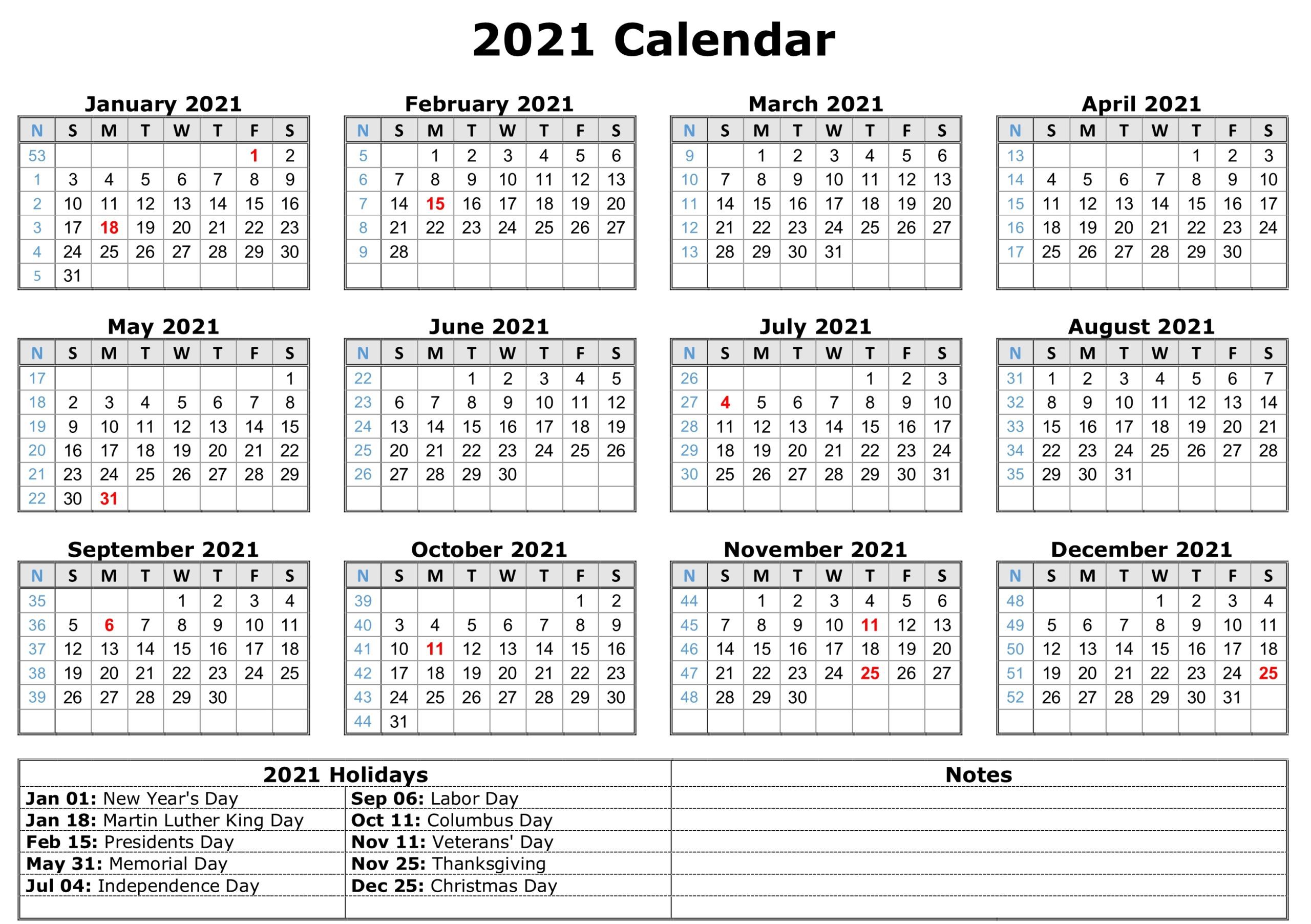 Free 2021 Printable Monthly Calendar With Holidays Word ...