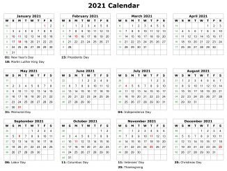 Free 2021 Printable Monthly Calendar With Holidays Word PDF Landscape