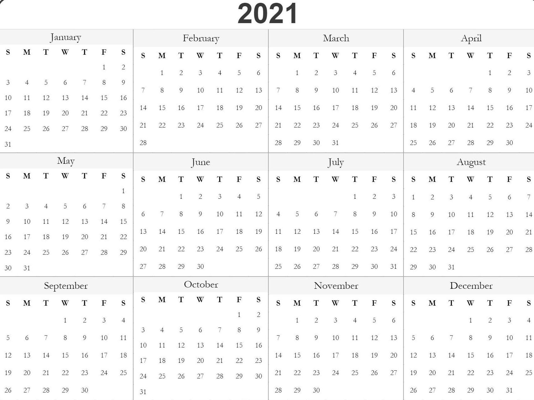 Free 2021 Printable Monthly Calendar With Holidays Word Pdf Landscape