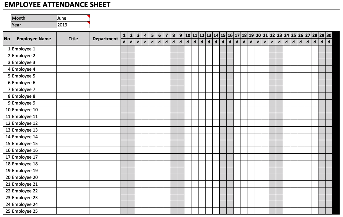 Free Printable Attendance Sheet Excel PDF Word Template