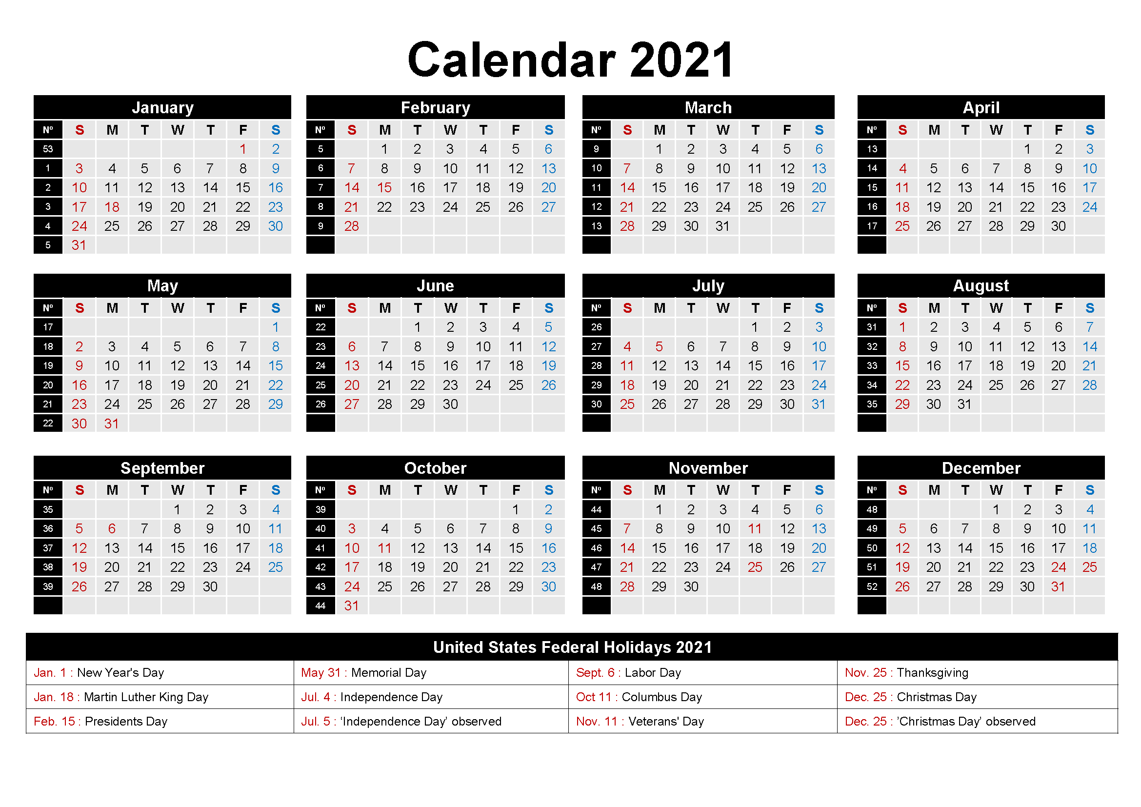Free Printable 2021 Calendar Template