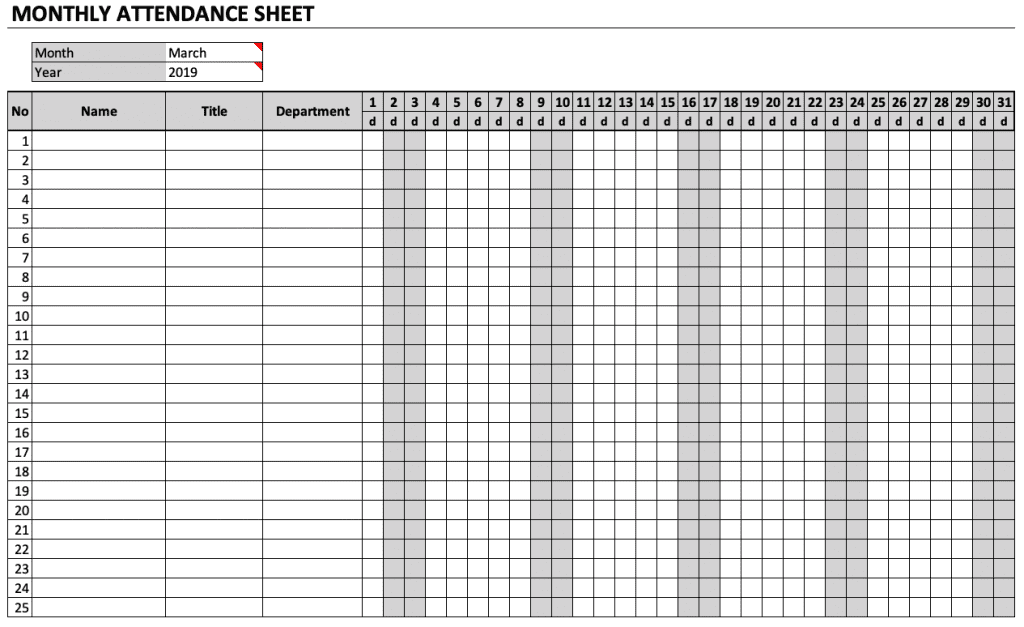 Free Printable Attendance Sheet Excel PDF, Word, Template