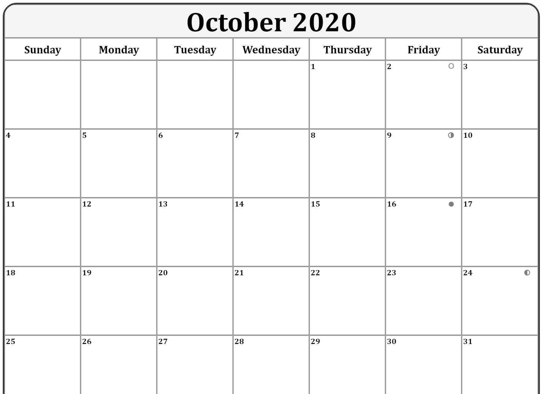 Free Moon Phases For October 2020 Calendar Template