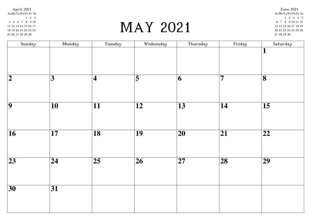 May Calendar 2021 Free Printable Template PDF Word Excel