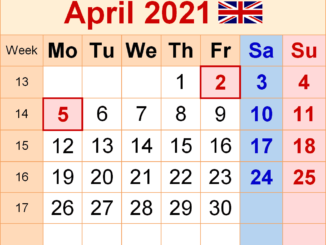 April 2021 UK Holidays Calendar