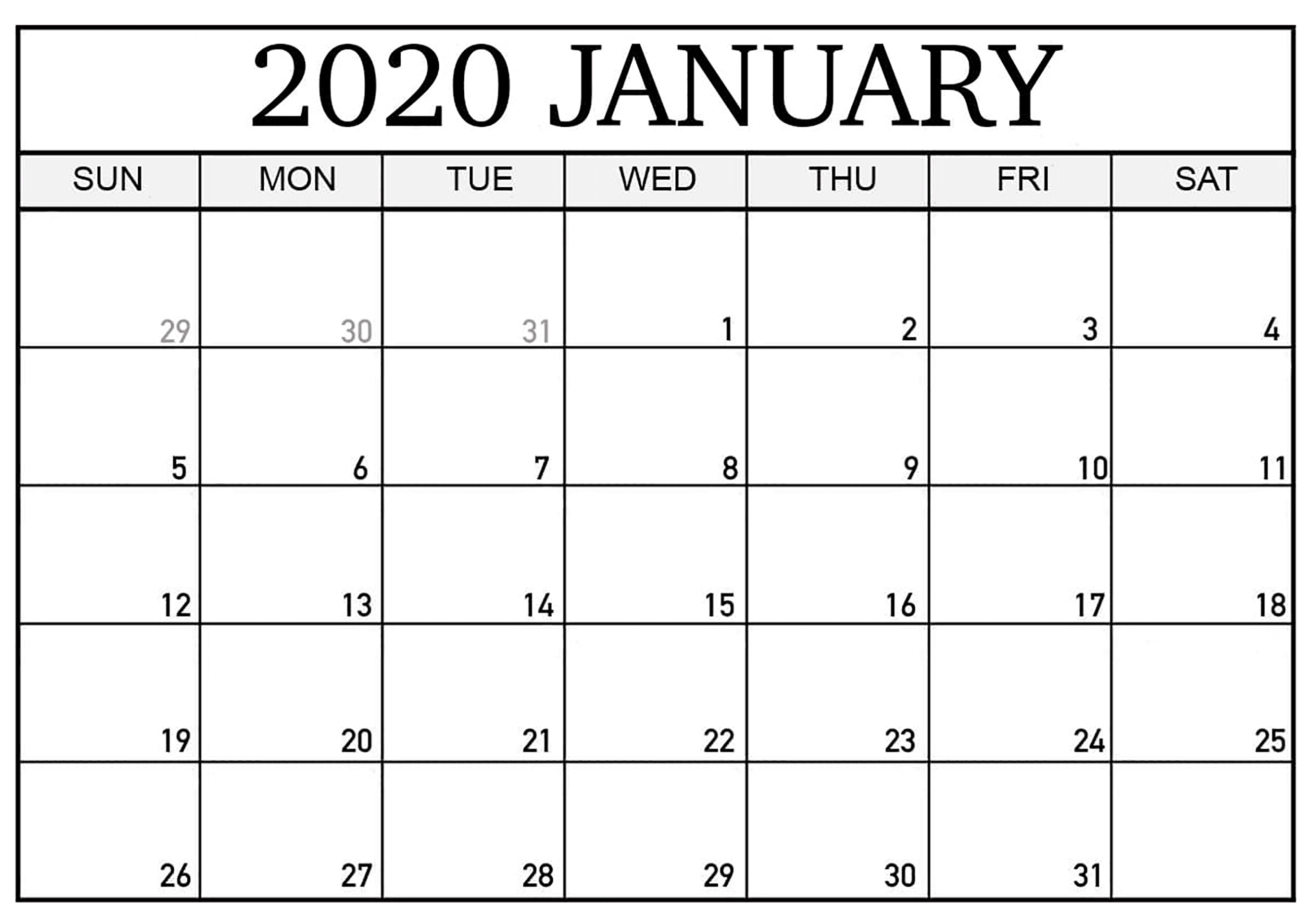 January Calendar Editable