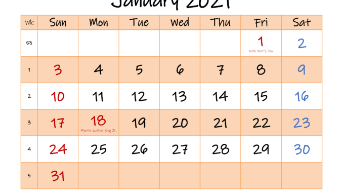 January 2021 Calendar Editable