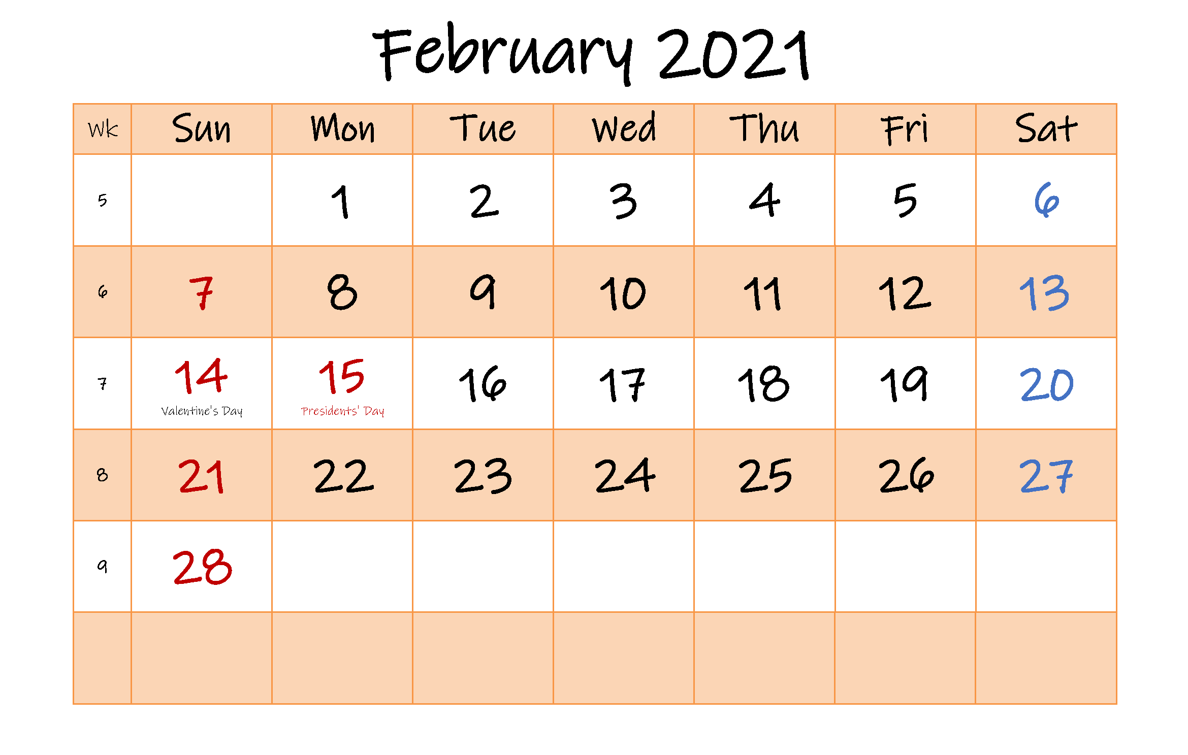 Editable February 2021 Calendar Word