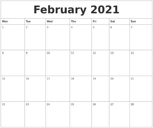 Editable February 2021 Calendar
