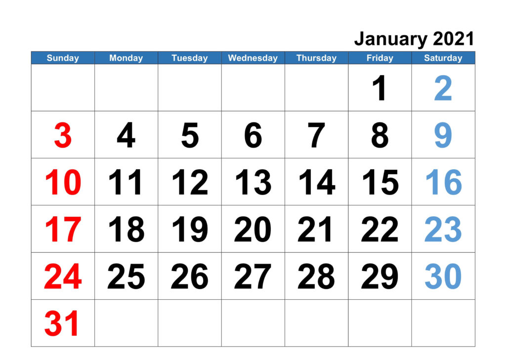 Free Fillable January Calendar 2021 Printable Editable With Notes