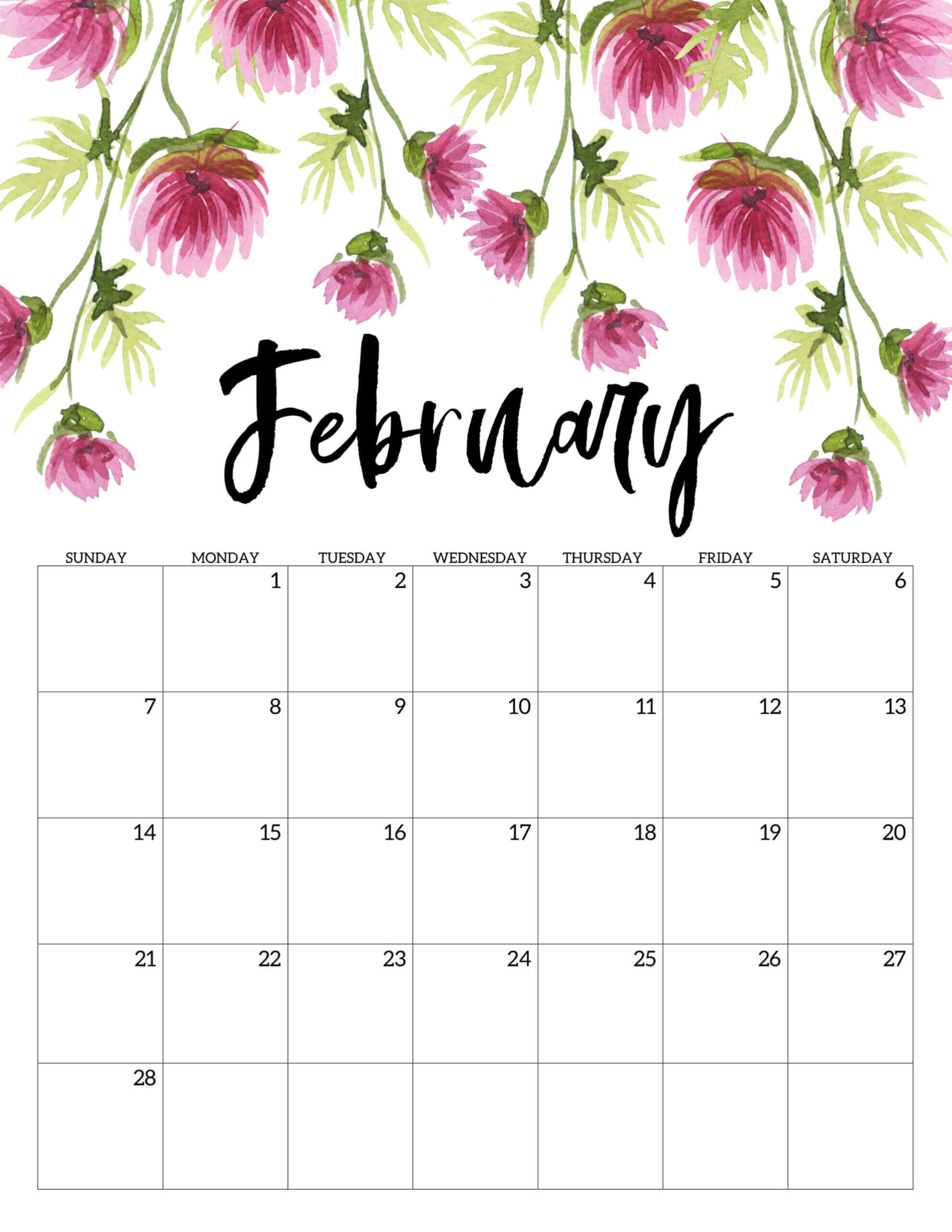 February Calendar 2021 Free Printable Template PDF Word Excel