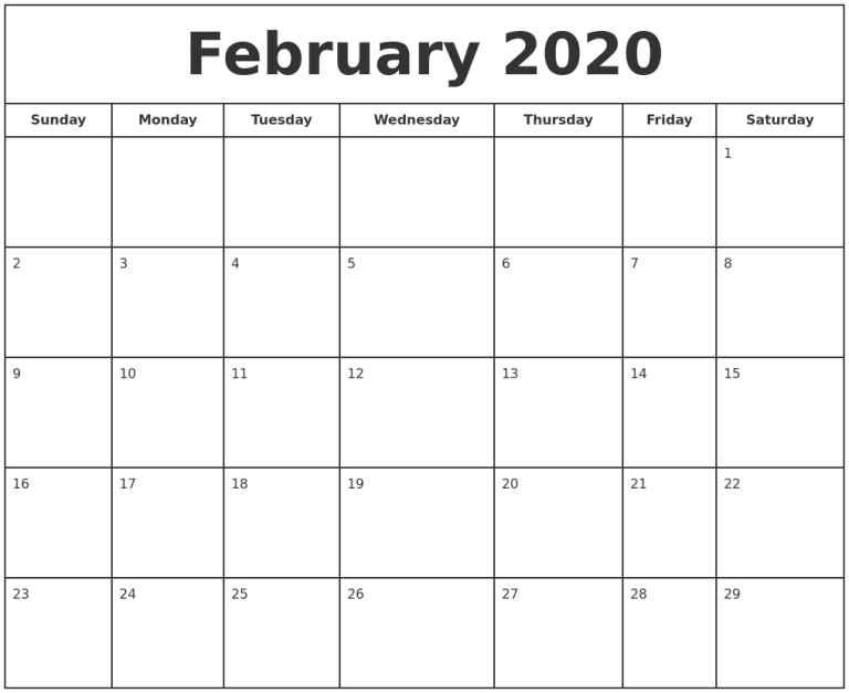 Free Fillable February Calendar 2020 Printable Editable With Notes