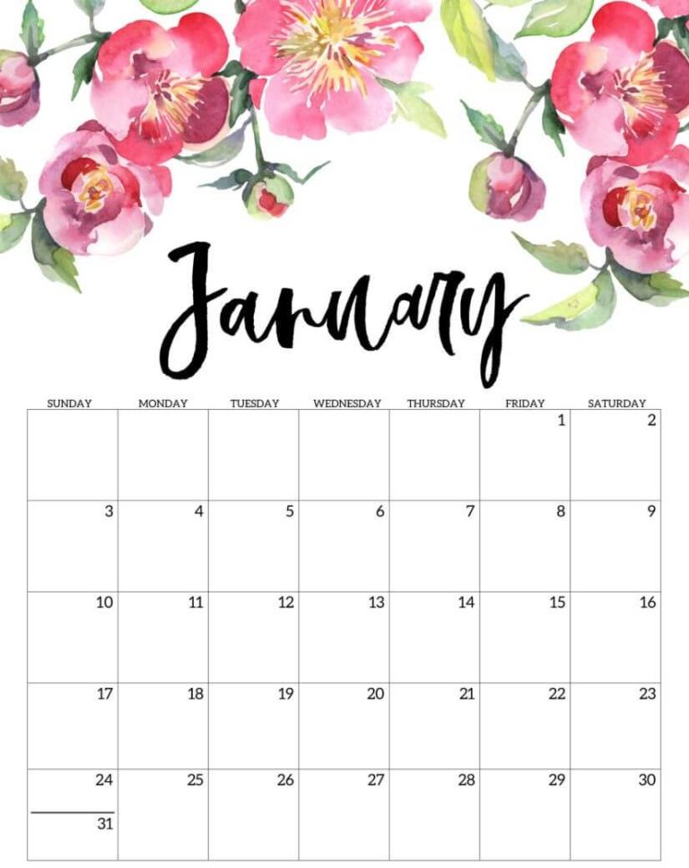 Free January 2021 Cute Calendar Floral Wallpaper For Desktop, Laptop 