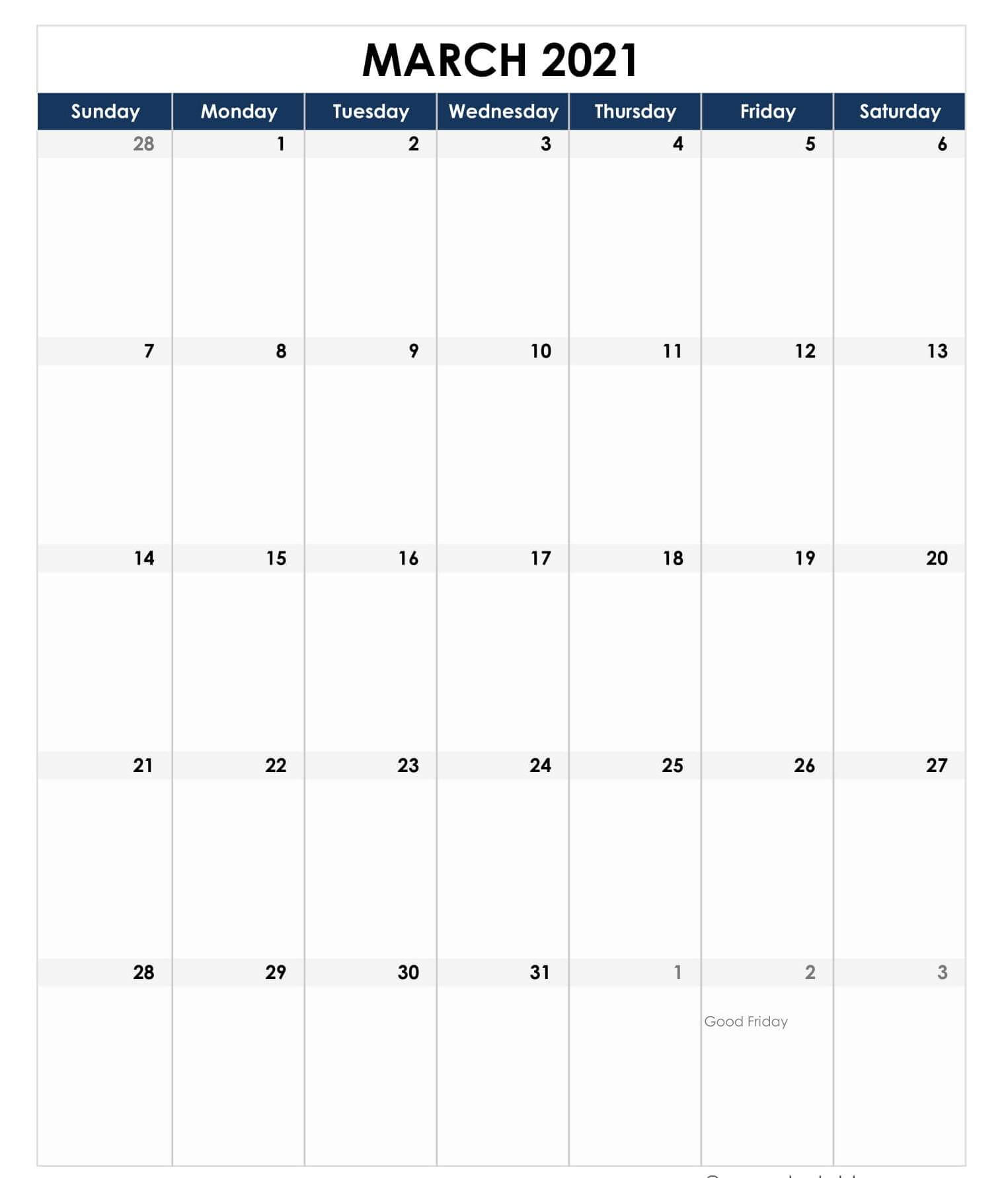 March Public Holidays 2021 Calendar