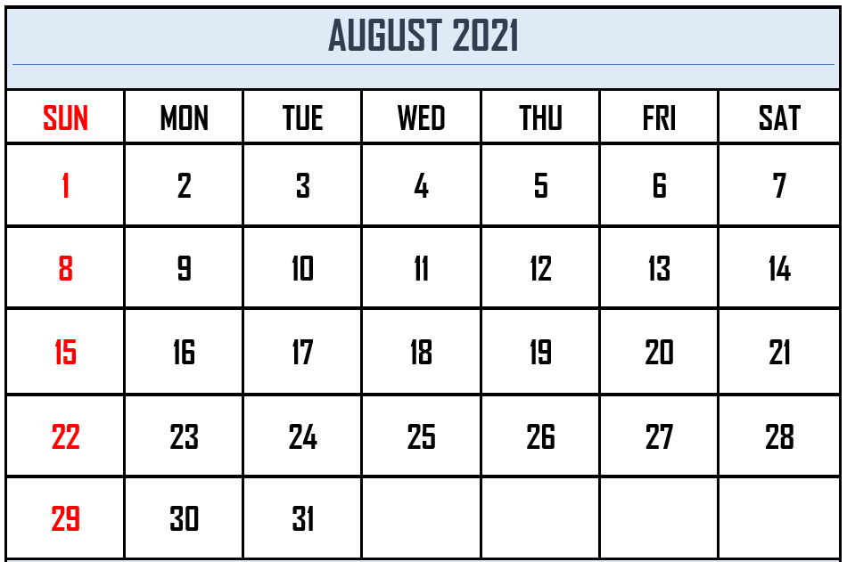 august 2021 calendar excel
