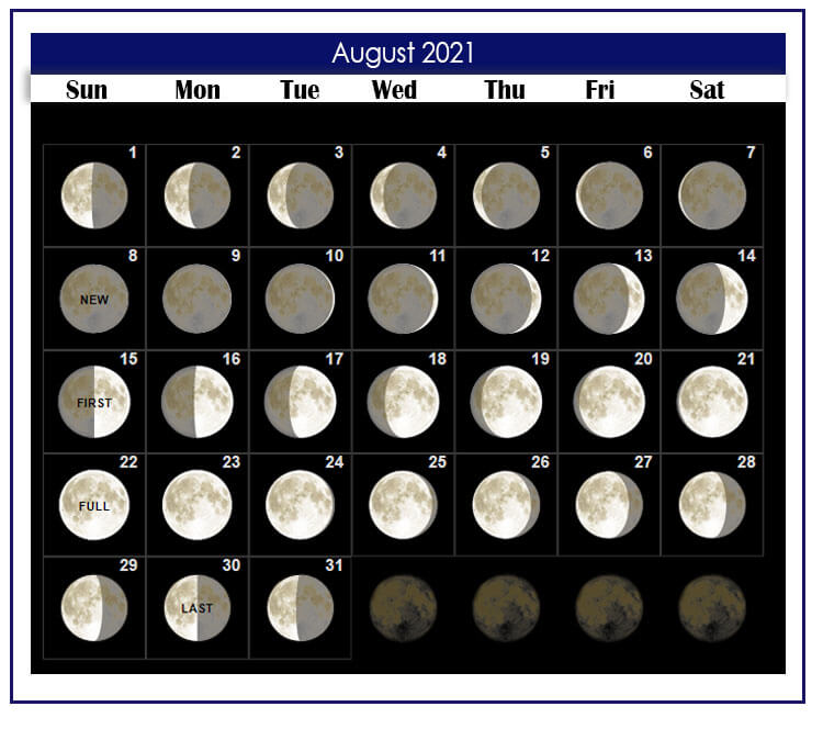 august 2021 moon phases calendar