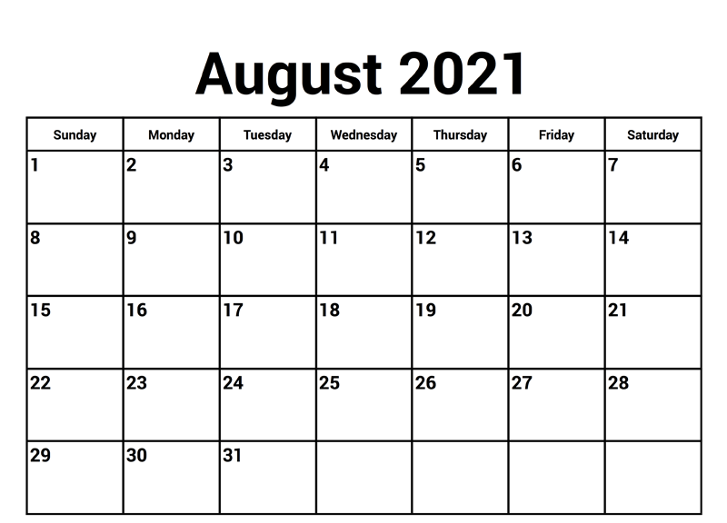 free august calendar 2021