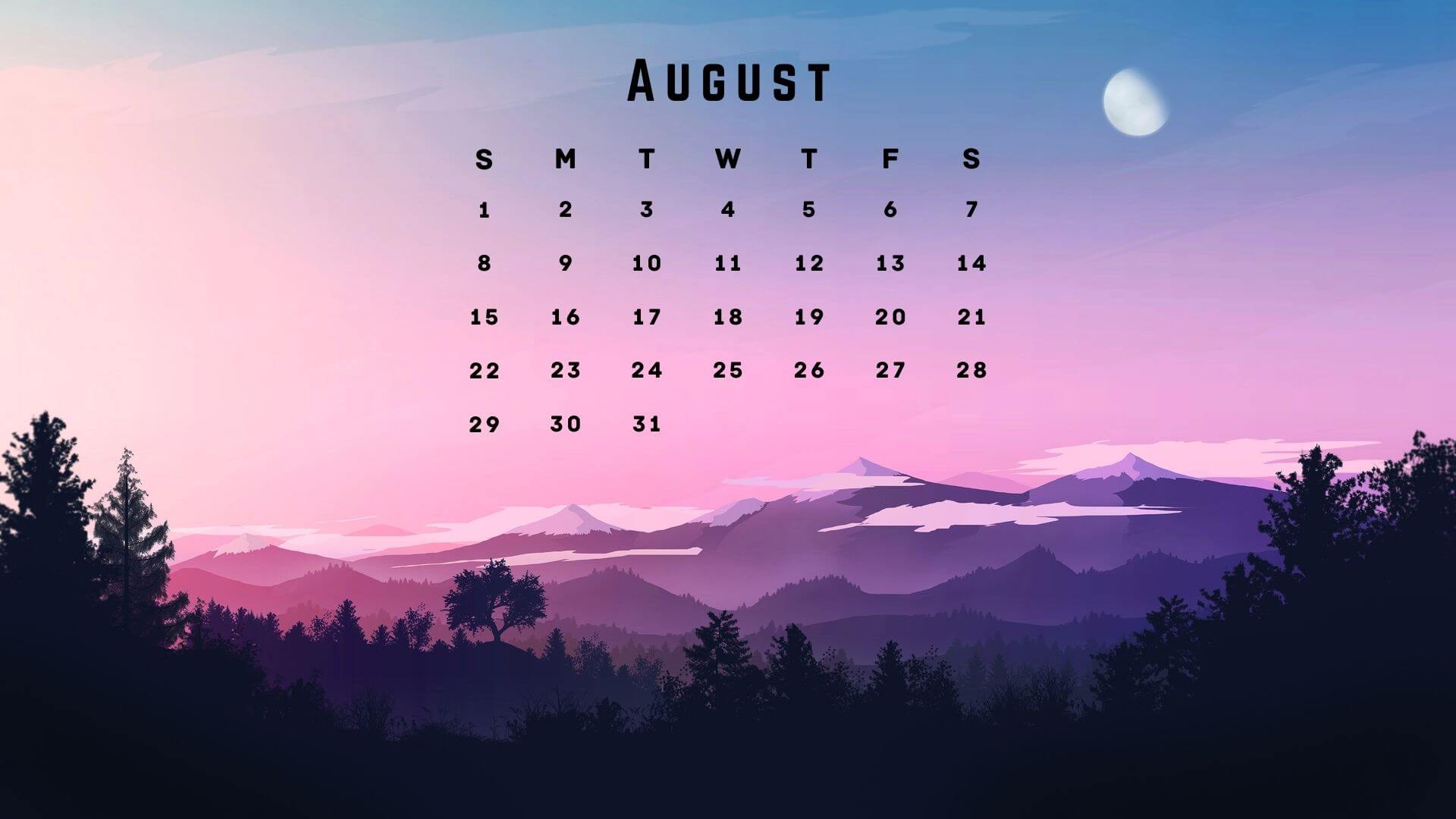 August 2021 Desktop Calendar Wallpaper