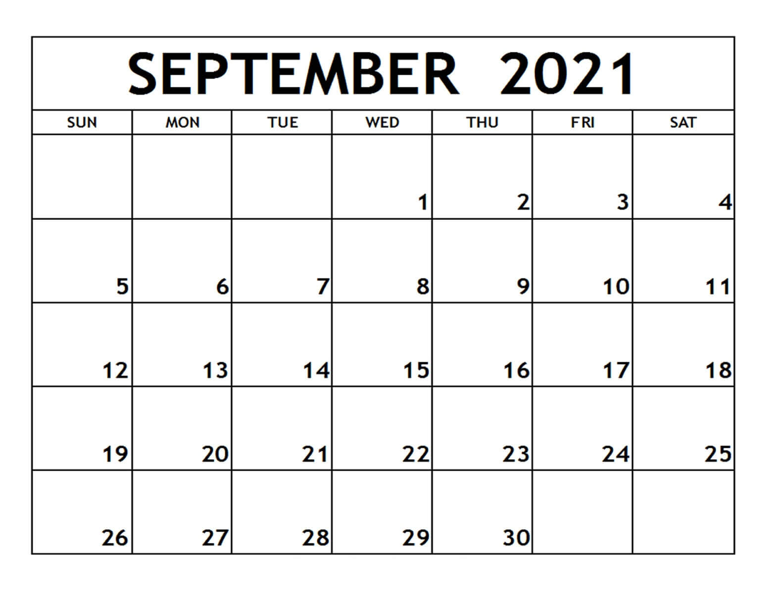 Blank Calendar For September 2021