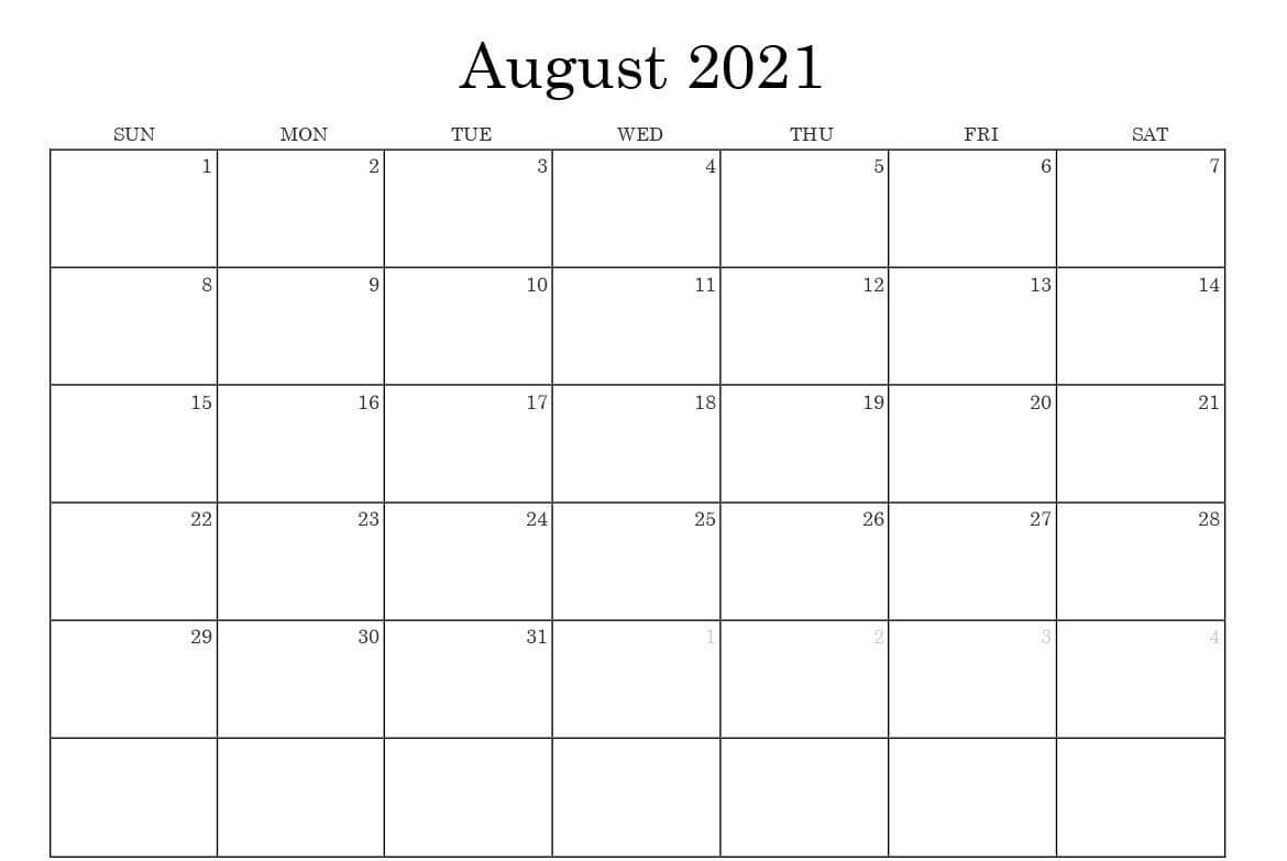 Blank Calendar Pages August 2021