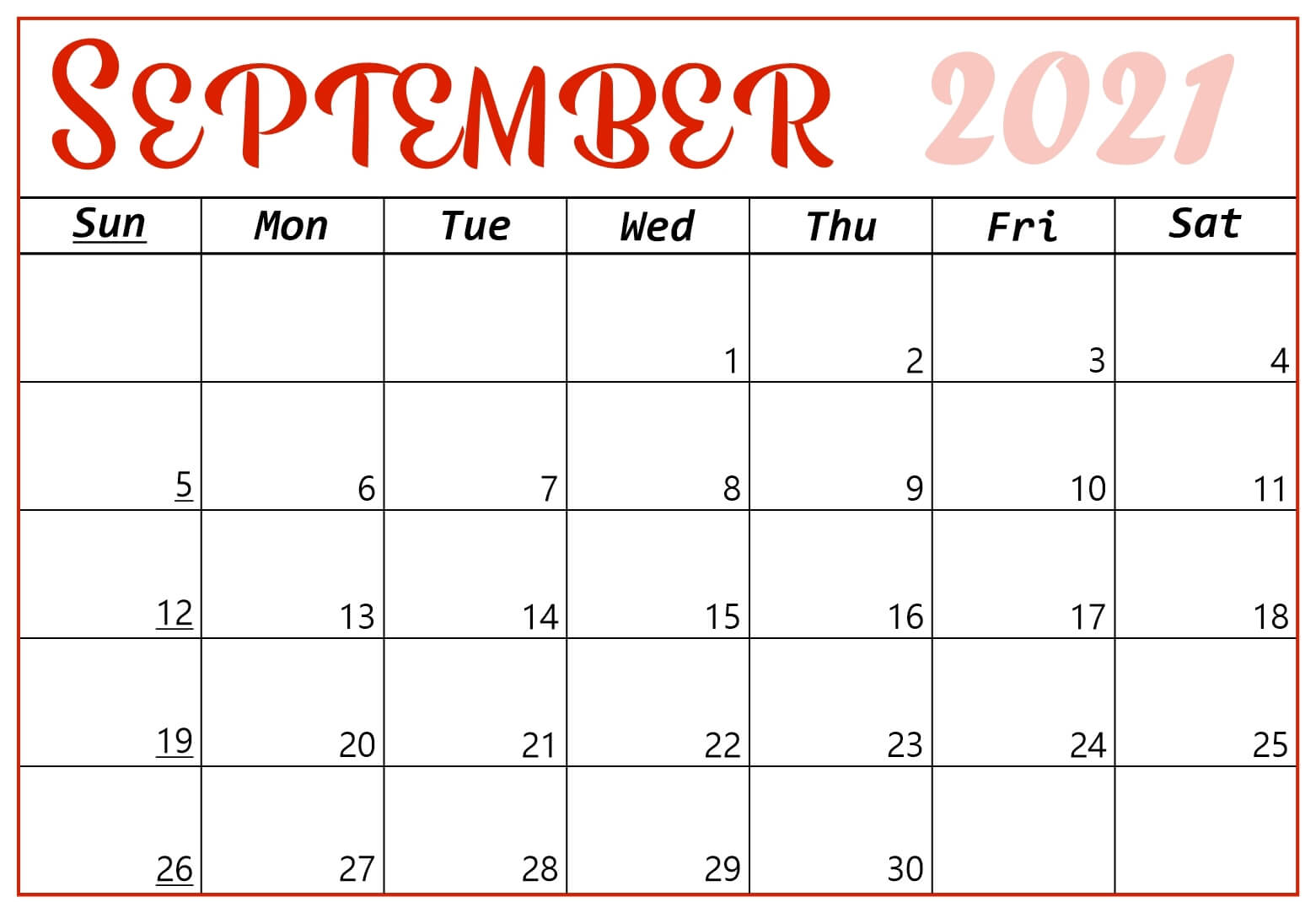 Cute September 2021 Calendar Template