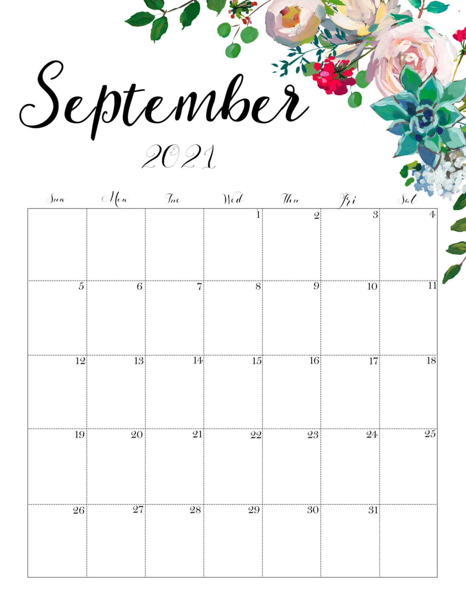 Free Printable Blank Calendar September 2021 Printable Word Searches