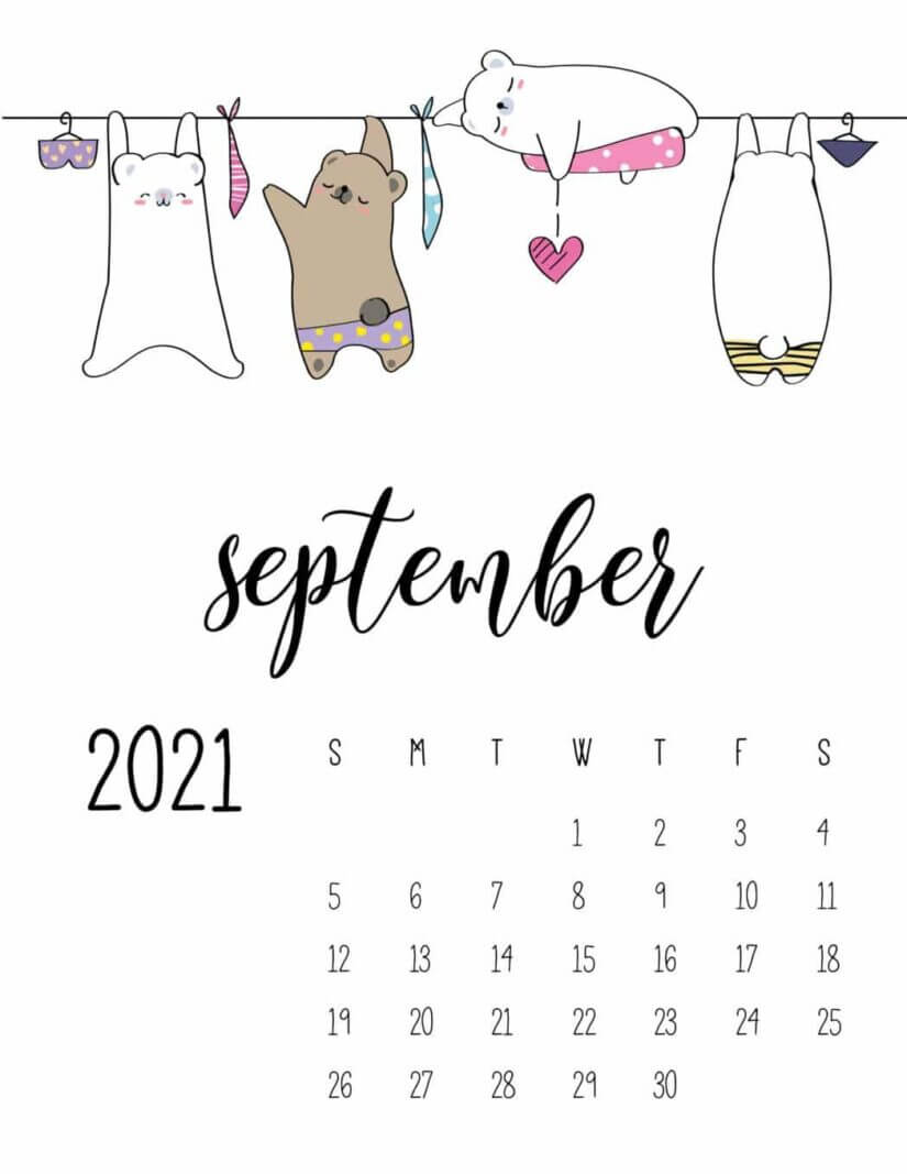 Cute September 2021 Wall Calendar