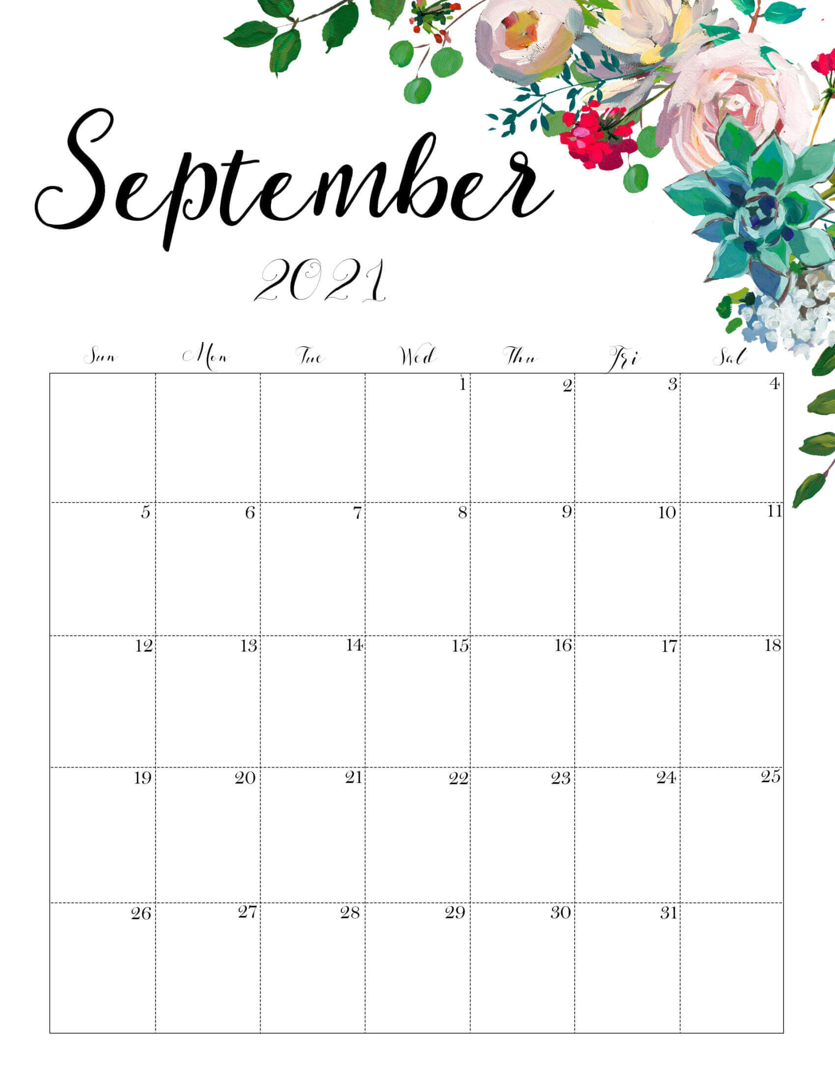 Cute September 2021 Wall Calendar