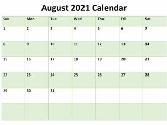 Fillable August 2021 Calendar Template
