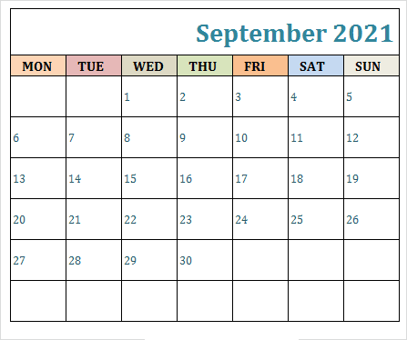 Fillable Calendar September 2021 Template