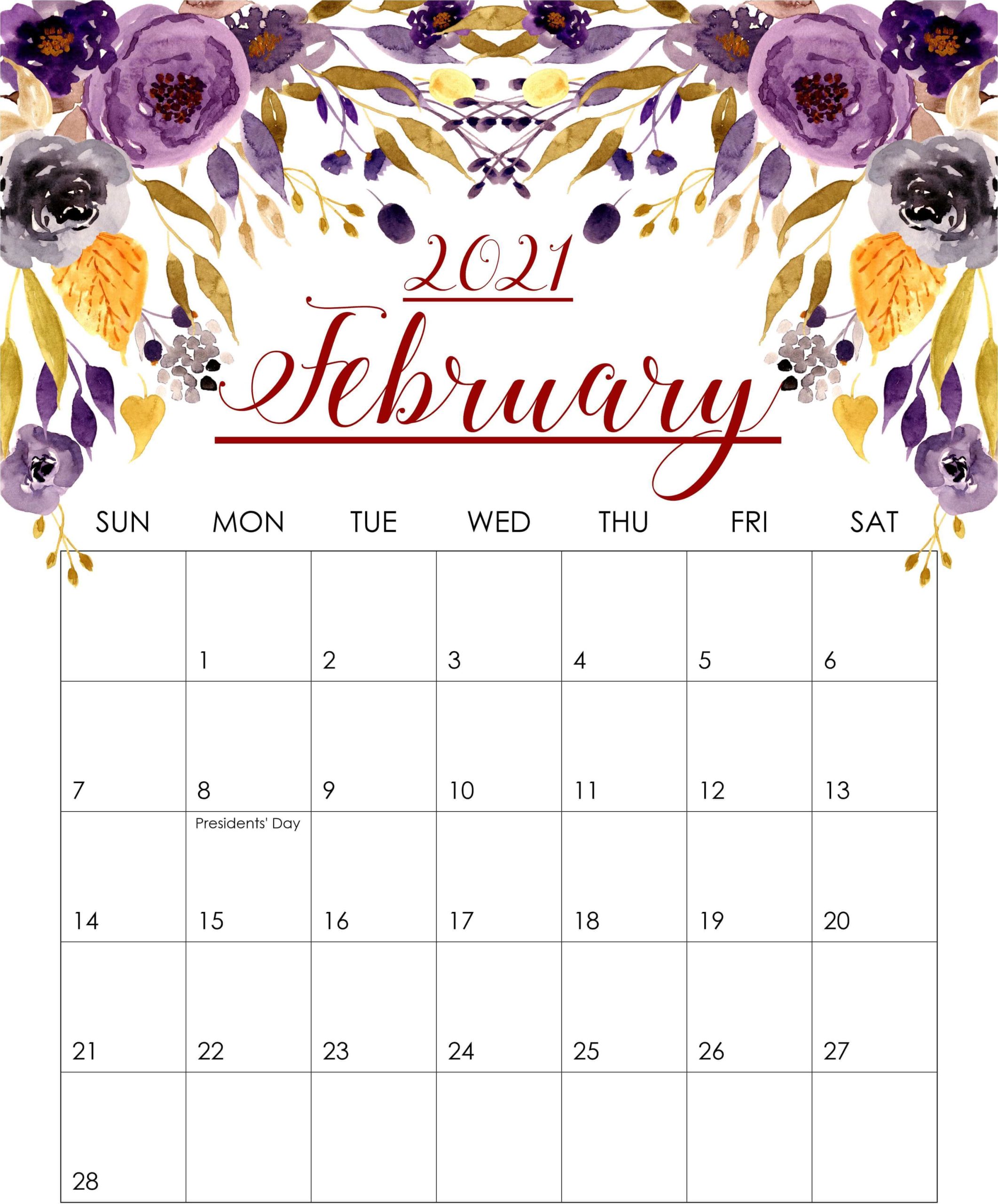 Floral 2021 February Cute Calendar
