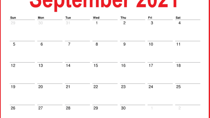 Free Printable September 2021 Calendar