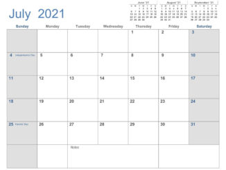 July 2021 Holidays Calendar