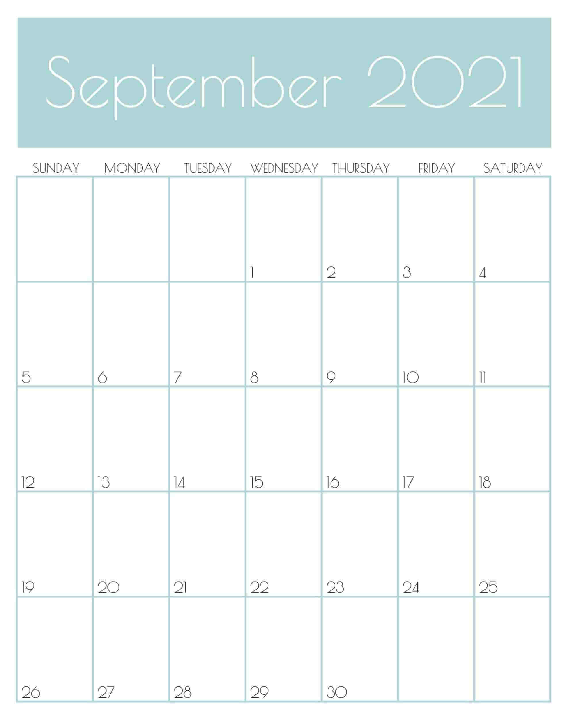 Free Printable September 2021 Calendar Cute