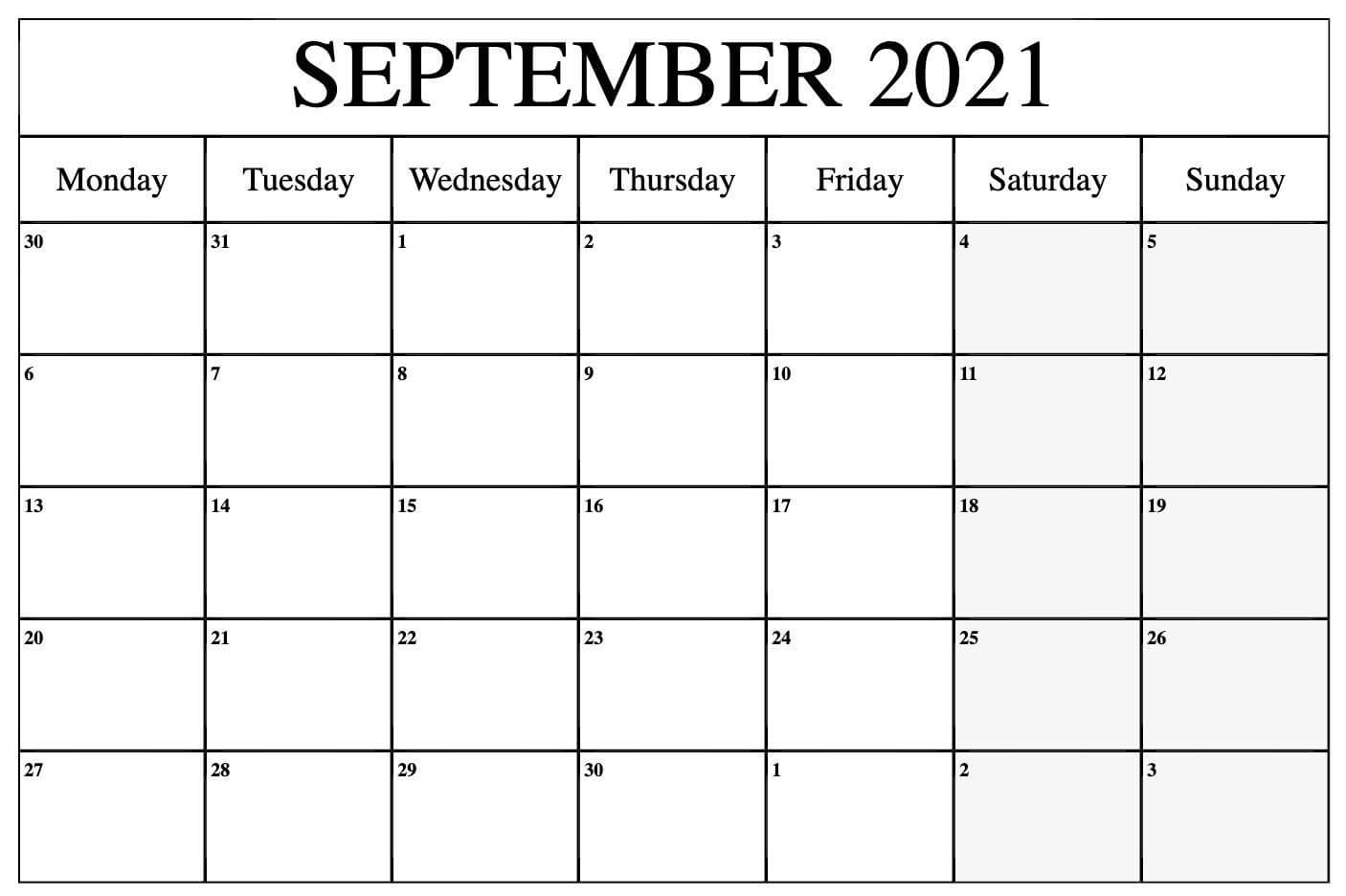 September 2021 Calendar PDF