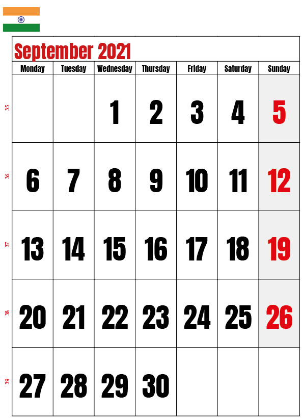 September 2021 Calendar with Holidays India