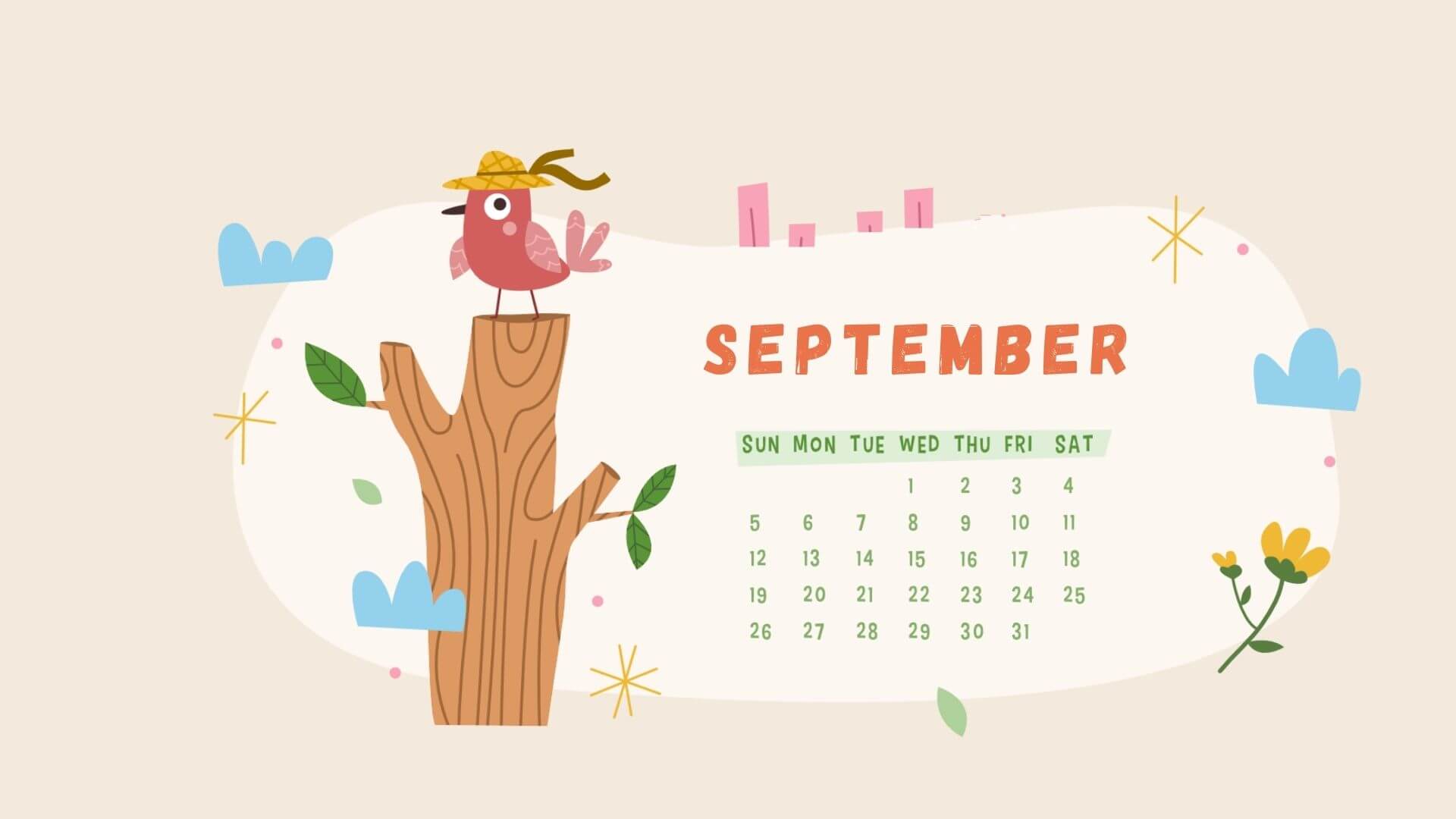 September 2021 Desktop Calendar Wallpaper