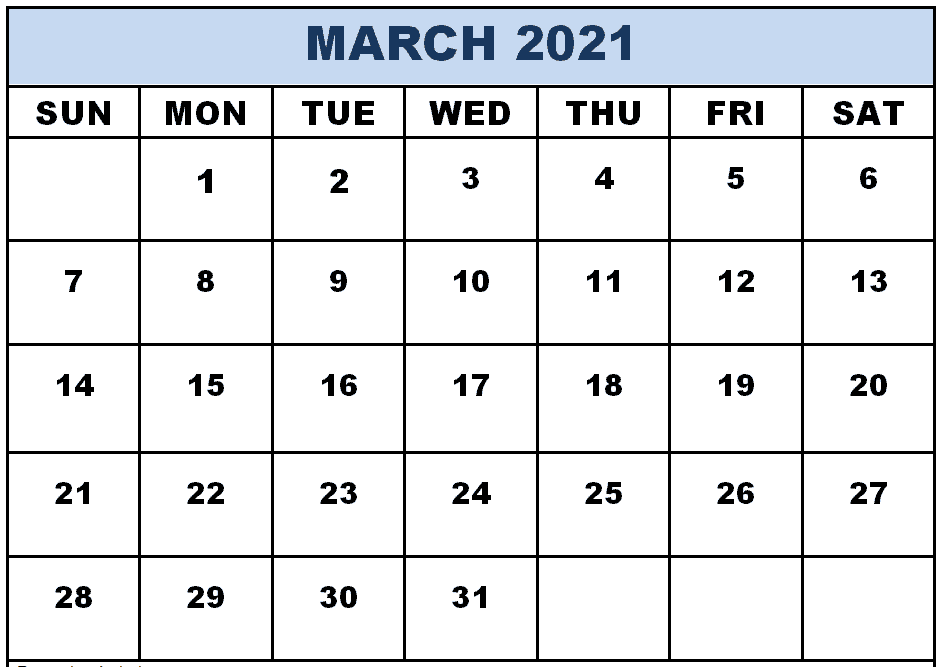 Editable March 2021 Calendar Word