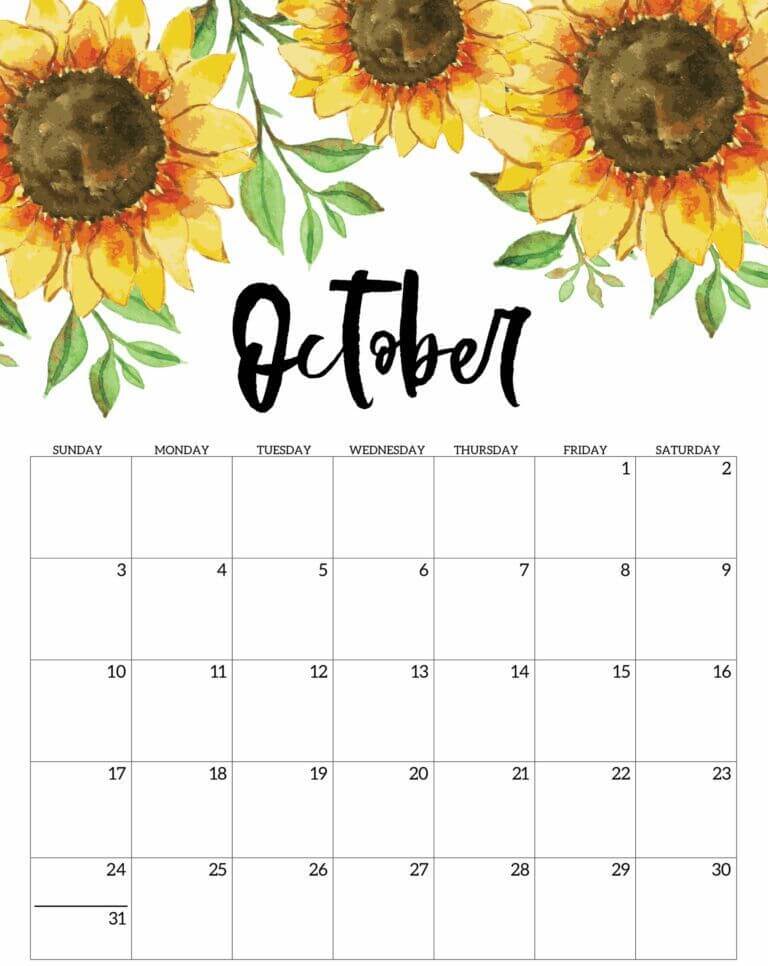 Floral October 2021 Calendar Template