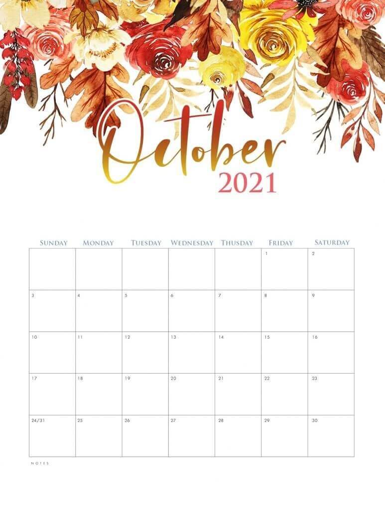 Floral October 2021 Calendar Wallpaper