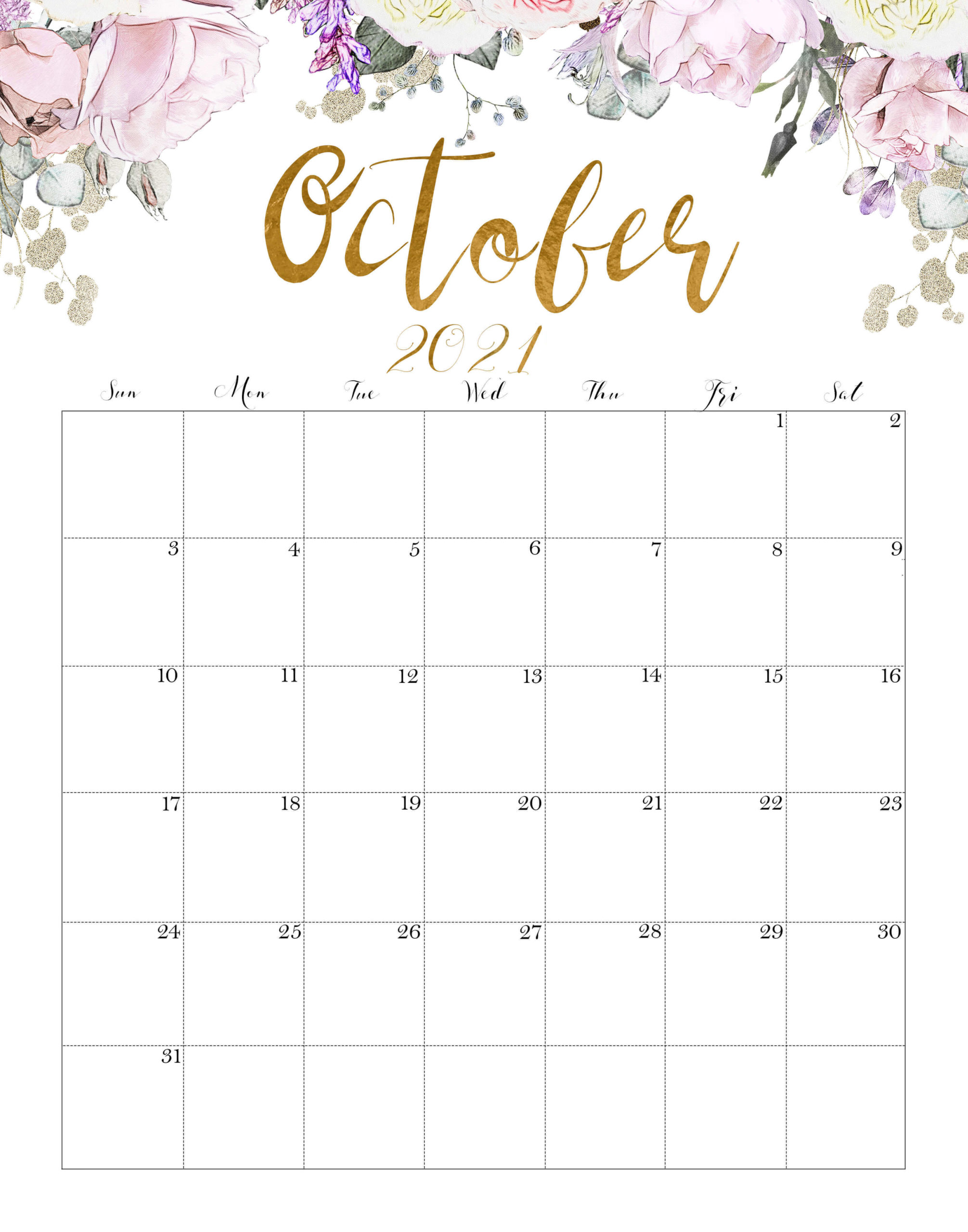 Floral October 2021 Wall Calendar