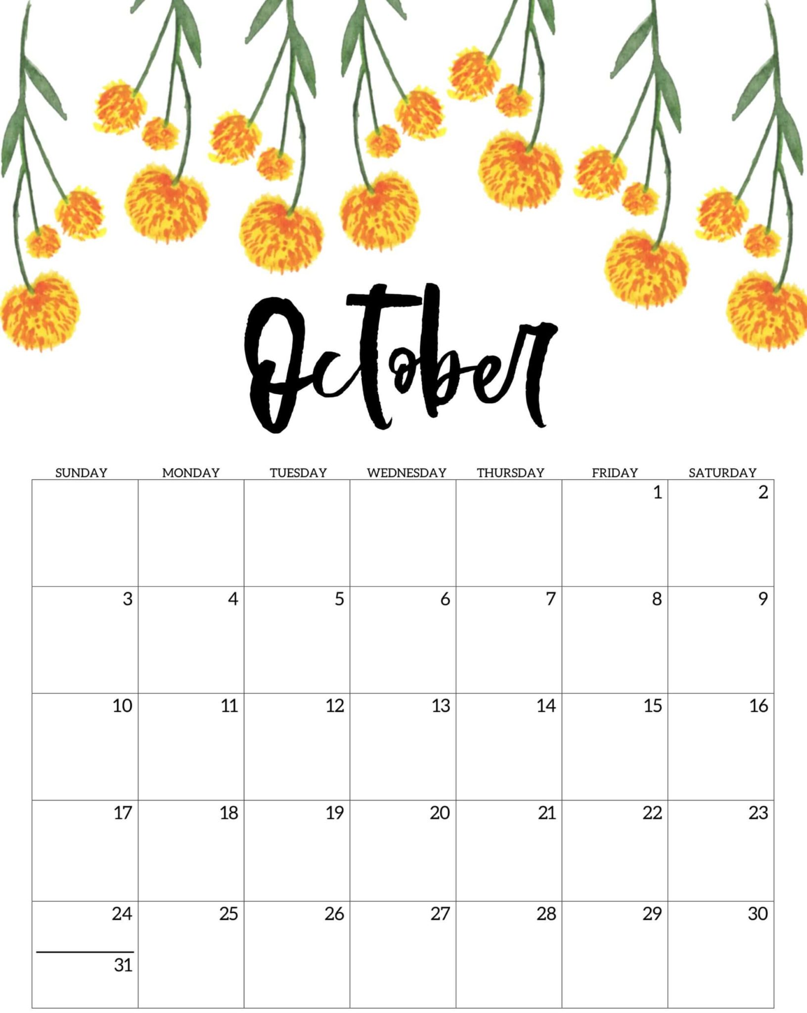Unique Cute October Calendar 2021 Floral Wallpaper For Desktop, Laptop
