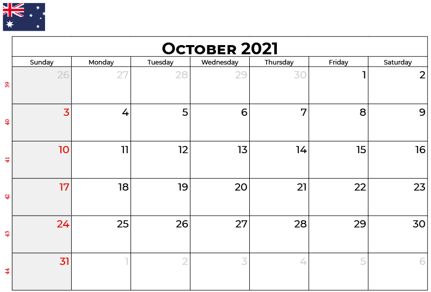 October 2021 australia holidays calendar