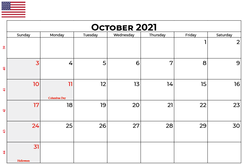 October 2021 usa holidays calendar
