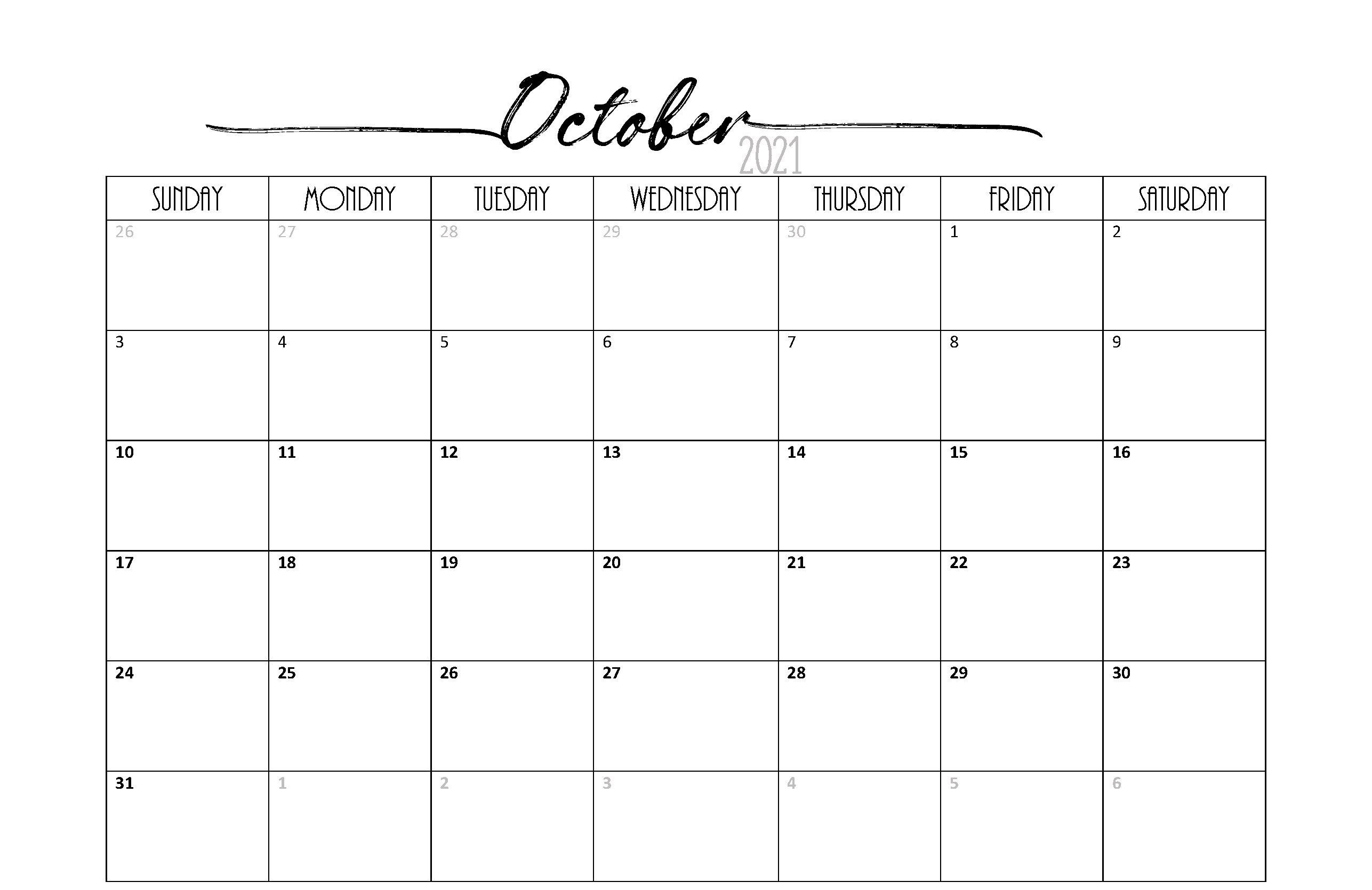 Fillable Calendar For October 2021