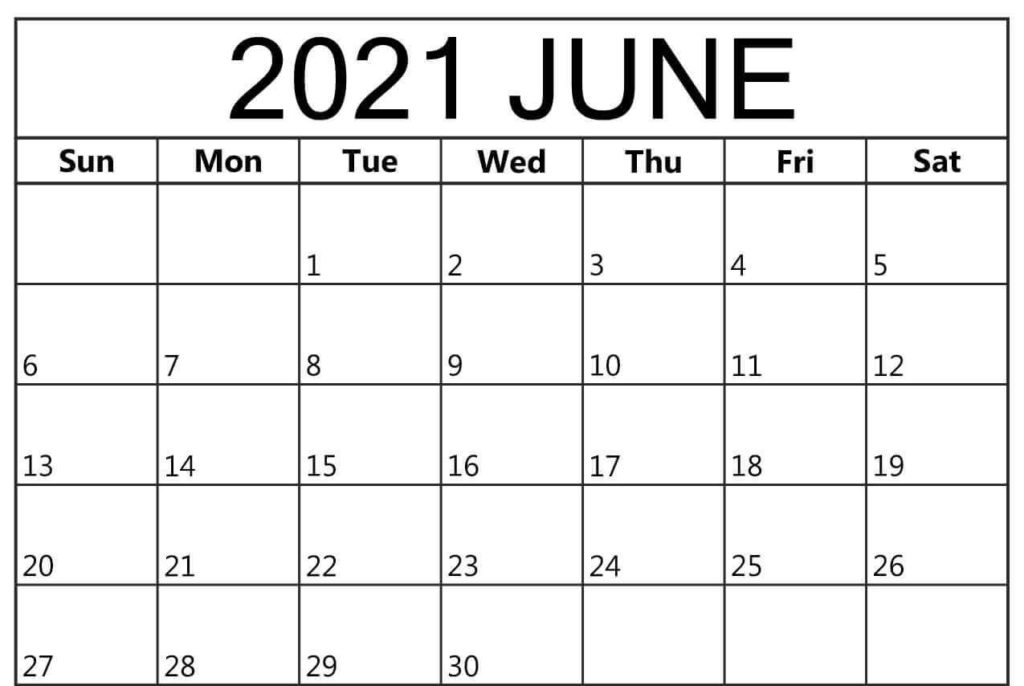 Blank June Calendar 2021 Editable Template Free Download