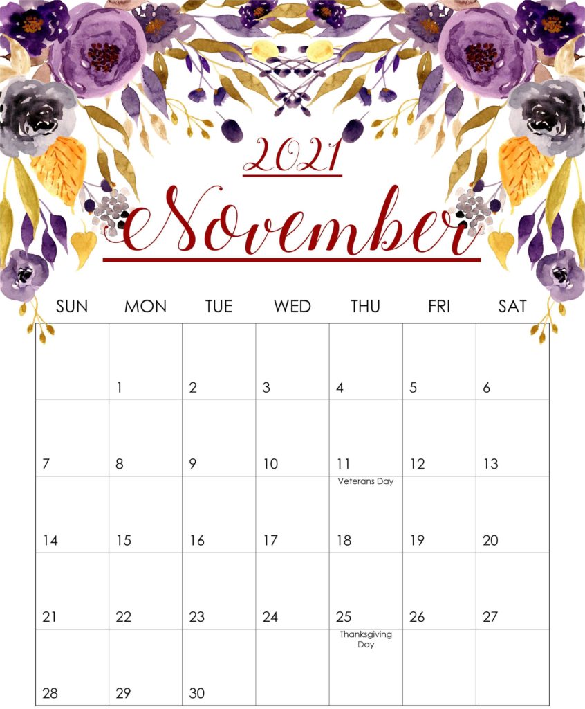 Awesome Cute November Calendar 2021 Floral Wallpaper For Desktop