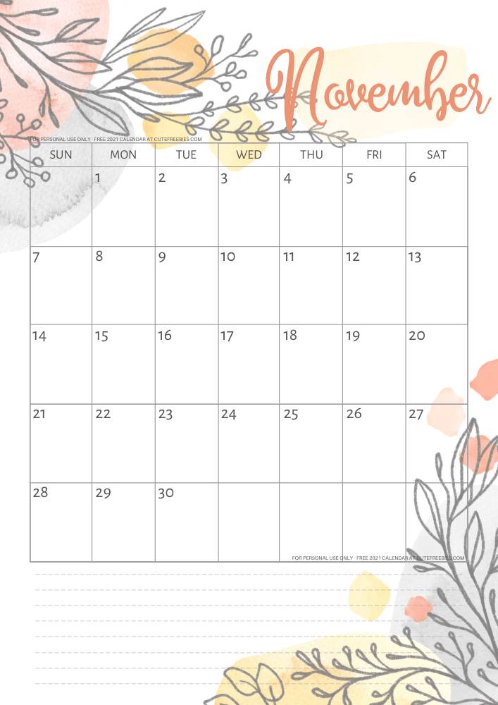 Cute November 2021 Calendar Template